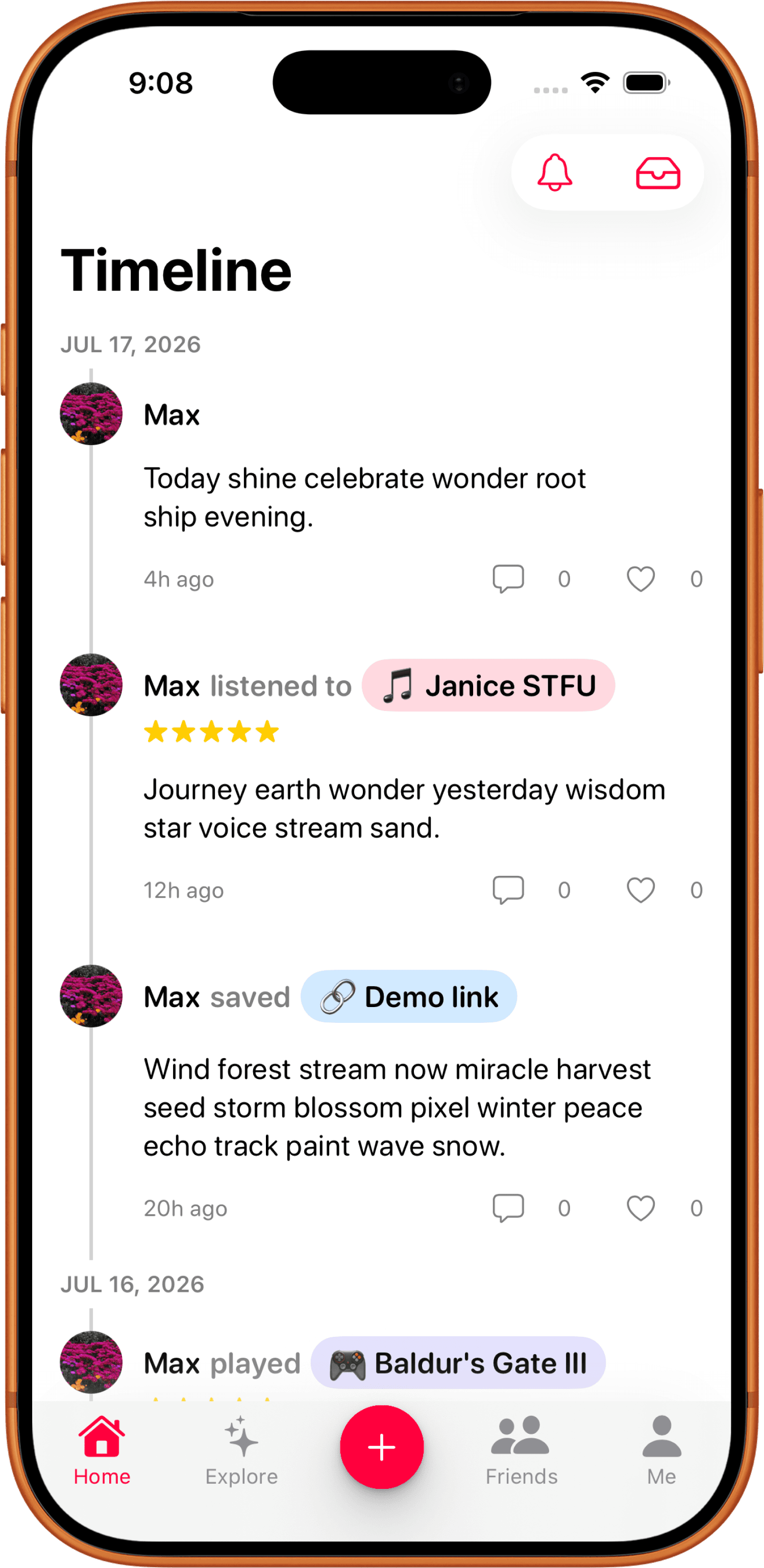 The Dot timeline on a phone, showing a day kept as a series of small moments